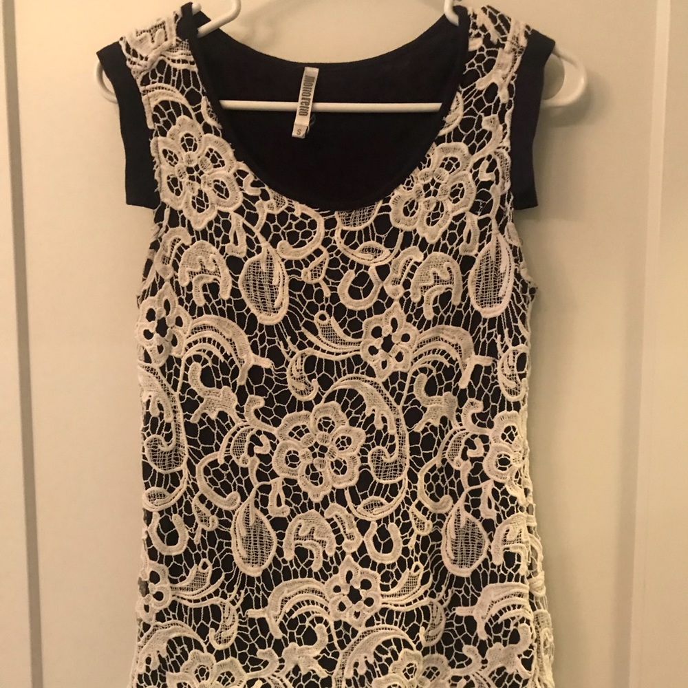 S ASOS navy + lace overlay tank